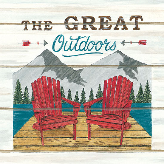 Deb Strain DS1741 - The Great Outdoors - 12x12 The Great Outdoors, Adirondack Chairs, Deck, Dock, Mountains, Scenery from Penny Lane