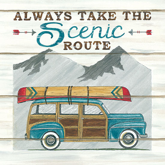 Deb Strain DS1744 - Always Take the Scenic Route - 12x12 Always Take the Scenic Route, Station Wagon, Car, Canoe, Mountains, Shiplap from Penny Lane