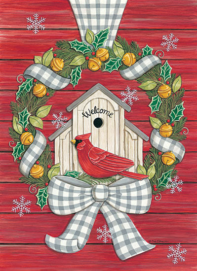 Deb Strain DS1756 - Farmhouse Christmas Wreath with Cardinal - 12x16 Wreath, Jingle Bells, Cardinal, Welcome, Shiplap, Bow from Penny Lane