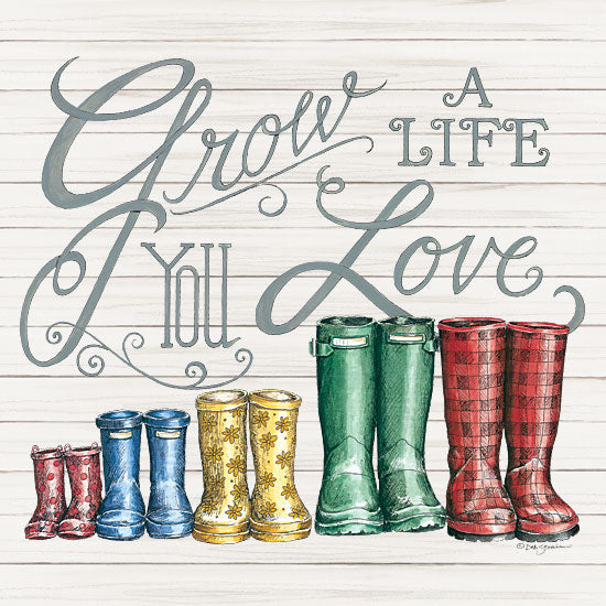 Deb Strain DS1848 - DS1848 - Grow a Life You Love Boots - 12x12 Signs, Wood Planks, Rain Boots, Typography from Penny Lane