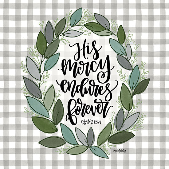 Imperfect Dust DUST418 - DUST418 - His Mercy Endures - 12x12 Modern, Biblical, Calligraphy, His Mercy Endures, Wreath, Bible Verse, Psalm from Penny Lane