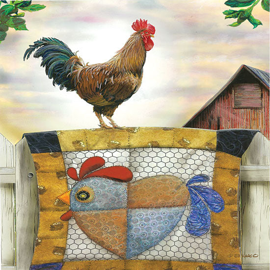 Ed Wargo ED388 - Rooster and Quilt Rooster, Quilt, Farm, Barn, Humorous, Country from Penny Lane
