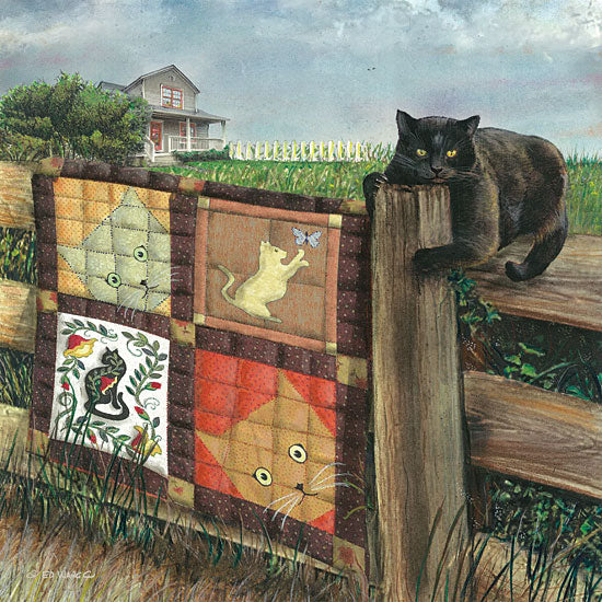 Ed Wargo ED389 - Quilt Cat Cats, Quilt, Fence, Humorous, Country from Penny Lane