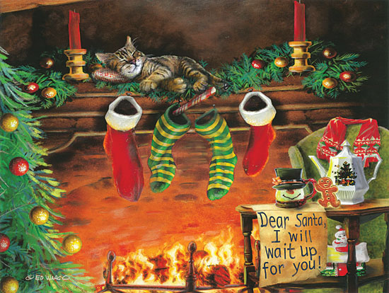 Ed Wargo ED392 - I Will Wait Up Holidays, Fireplace, Cat, Santa Claus, Night Before Christmas from Penny Lane