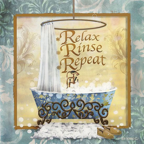 Ed Wargo ED395 - Relax, Rinse, Repeat - 12x12 Bathtub, Bath, Relax, Rinse, Iconography from Penny Lane