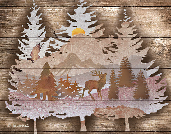 Ed Wargo ED411 - ED411 - Great Outdoors I - 16x12 Deer, Trees, Forest, Mountains, Wood Background, Lodge from Penny Lane