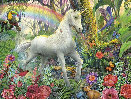 Ed Wargo ED415 - ED415 - Rainbow Unicorn - 16x12 Fantasy, Unicorn, Rainbow, Rabbit, Toucan, Floral from Penny Lane