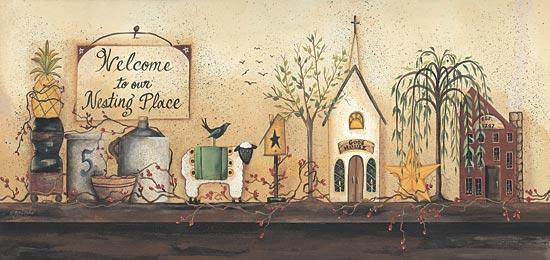 Gail Eads GE220 - Nesting Place Shelf - Still Life, Sign, Berries, Pineapple, Church, Shelf from Penny Lane Publishing