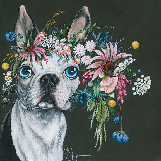 Hollihocks Art HH118 - Boston Terrier - 12x12 Dog, Boston Terrier, Flowers, Wildflowers, Portrait from Penny Lane