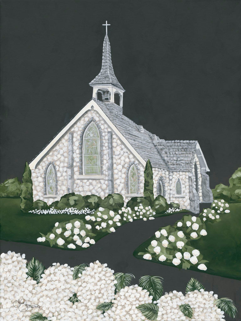 Hollihocks Art HH130 - HH130 - White Church - 12x16 Church, Flowers, White Flowers, Religious, Chalkboard from Penny Lane