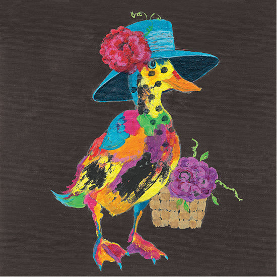 JG Studios JGS143 - JGS143 - Duck in Dark Gray - 12x12 Abstract, Duck, Hat, Flowers, Rainbow Colors, Humorous from Penny Lane