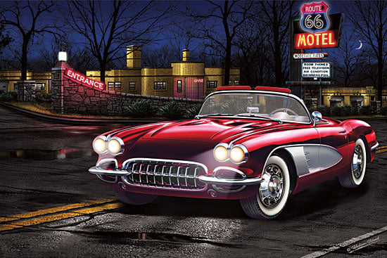 JG Studios JGS251 - JGS251 - Red Vette - 18x12 Route 66, Motel, Neon, Nostalgia, Classic Cars, Corvette, 1950's from Penny Lane