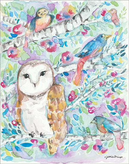 Jessica Mingo JM148 - Afternoon Bloom Owl, Birds, Watercolor, Birch Trees, Flowers from Penny Lane