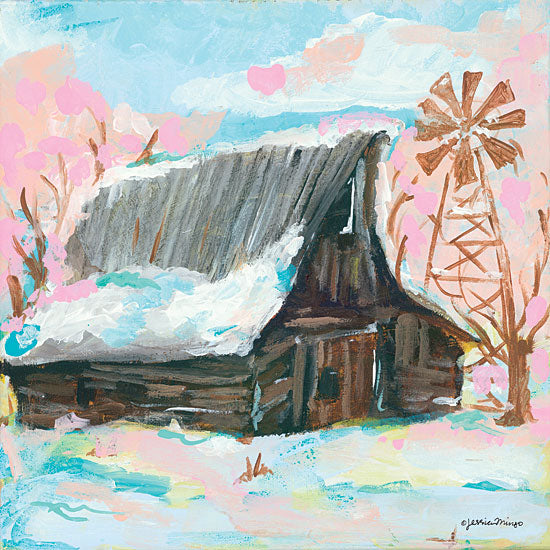 Jessica Mingo JM160 - Windmill Barn - 12x12 Abstract, Log Cabin, Snow, Windmill, Winter, Rustic, Homestead from Penny Lane