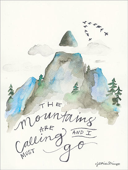 Jessica Mingo JM161 - The Mountains are Calling - 12x16 The Mountains are Calling, Mountains, Calligraphy, Birds from Penny Lane