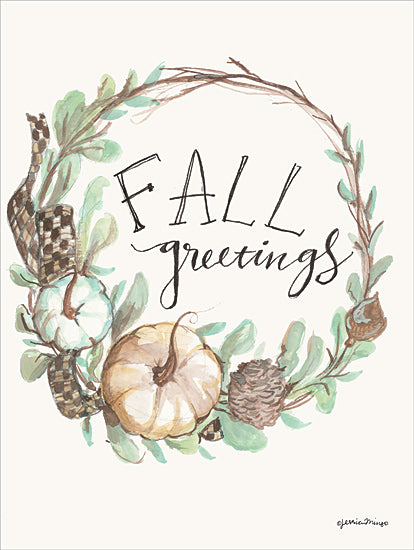 Jessica Mingo JM275 - JM275 - Fall Greetings - 12x16 Wreath, Pumpkin, Pinecone, Signs, Fall, Typography from Penny Lane