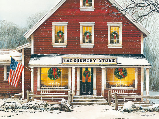 John Rossini JR355 - Country Christmas - 16x12 Country Store, Holidays, Winter, Front Porch, American Flag, Snow, Americana  from Penny Lane