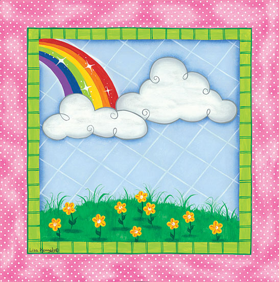 Lisa Kennedy KEN1004 - Rainbow & Clouds Rainbow, Clouds, Flowers, Babies, Kid's Art, Triptych from Penny Lane