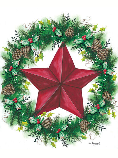 Lisa Kennedy KEN1022 - Christmas Wreath - 12x16 Wreath, Pinecones, Barn Star, Holidays, Berries from Penny Lane