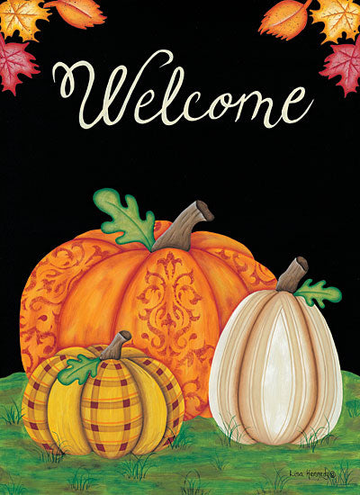 Lisa Kennedy KEN1026 - October Welcome - 12x16 Fall, Harvest, Autumn, Pumpkins, Leaves, Chalkboard, Welcome from Penny Lane