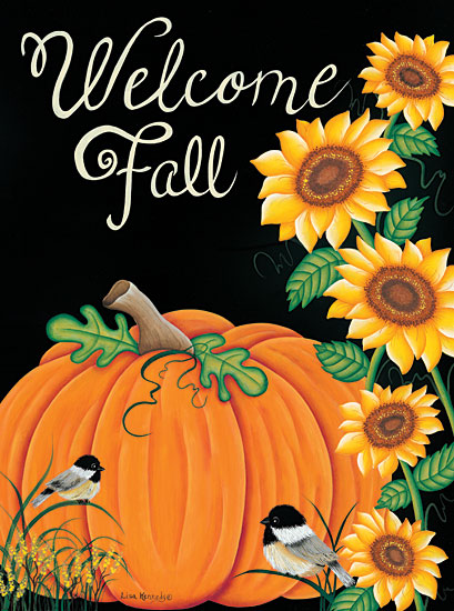 Lisa Kennedy KEN1027 - Welcome Fall - 12x16 Fall, Harvest, Autumn, Pumpkins, Leaves, Chalkboard, Welcome, Birds from Penny Lane