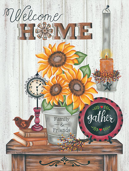 Lisa Kennedy KEN1029 - Gather Family & Friends - 12x16 Welcome, Still Life, Pot, Sunflowers, Country, Primitive, Candles from Penny Lane