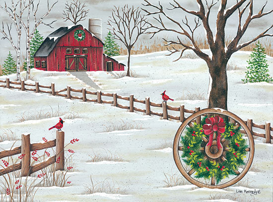 Lisa Kennedy KEN1035 - Wagon Wheel - 16x12 Farm, Barn, Snow, Winter, Fence, Cardinals, Wagon Wheel, Trees from Penny Lane