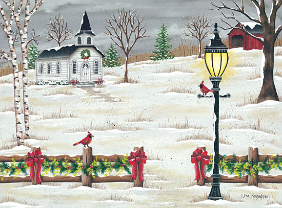 Lisa Kennedy KEN1036 - Christmas Lamppost - 16x12 Church, Lamppost, Country, Cardinals, Fence, Greenery, Trees from Penny Lane