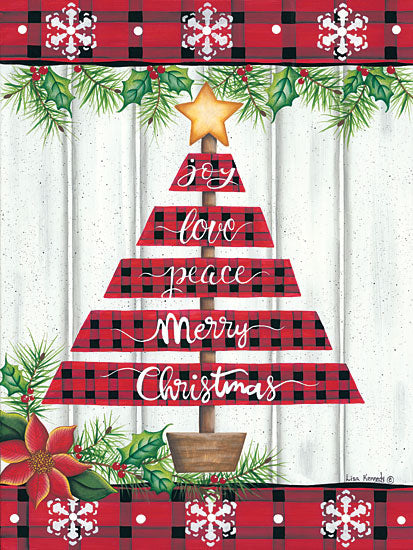 Lisa Kennedy KEN1039 - Red Buffalo Plaid Tree - 12x16 Christmas Iconography, Primitive Christmas Tree, Snowflakes, Greenery from Penny Lane