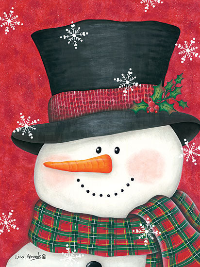 Lisa Kennedy KEN1051 - Holly & Red Plaid Snowman - 12x16 Snowman, Black & Red Plaid, Scarf, Snowflakes, Winter from Penny Lane