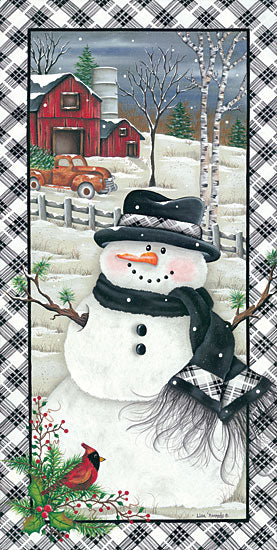 Lisa Kennedy KEN1054 - Rusty Truck Snowman - 12x24 Snowman, Farm, Barn, Truck, Rusty Truck, Birds, Snow, Cardinal from Penny Lane