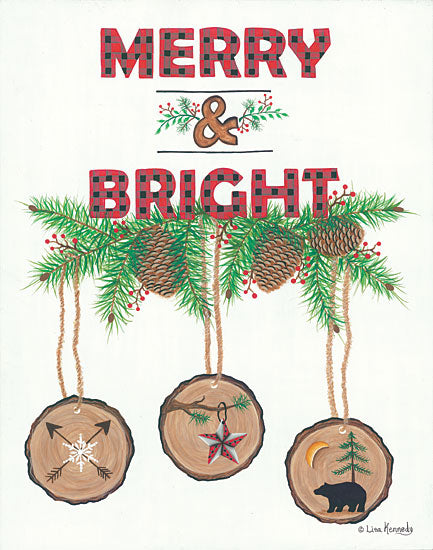 Lisa Kennedy KEN979 - Merry & Bright Merry & Bright, Lodge, Pine Sprigs, Pinecones, Ornaments, Holiday from Penny Lane