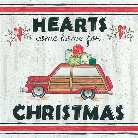 Lisa Kennedy KEN980 - Hearts Come Home for Christmas Hearts, Holiday, Station Wagon, Car, Presents, Home from Penny Lane