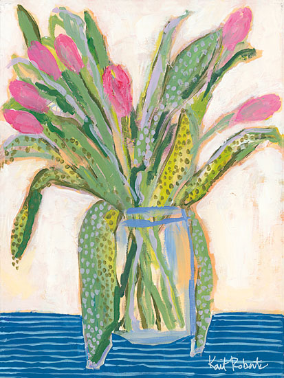 Kait Roberts KR105 - Tulips for Maxine I - Tulips, Pink, Vase, Modern, Abstract from Penny Lane Publishing