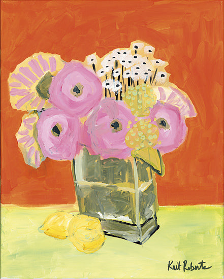 Kait Roberts KR107 - Kitchen Table Series I - Flowers, Pink, Yellow, White, Lemons, Modern, Abstract from Penny Lane Publishing