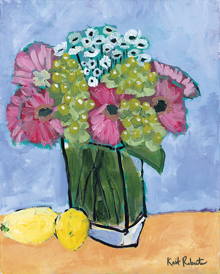 Kait Roberts KR108 - Kitchen Table Series II - Flowers, Pink, Yellow, White, Lemons, Modern, Abstract from Penny Lane Publishing
