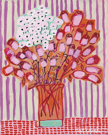 Kait Roberts KR134 - Roses are Pink - Flowers, Pink, Orange, Vase, Modern from Penny Lane Publishing