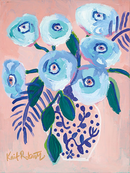 Kait Roberts KR173 - Pop It, Lock It Polka Dot It - 12x16 Flowers, Blue and White, Vase, Botanical from Penny Lane