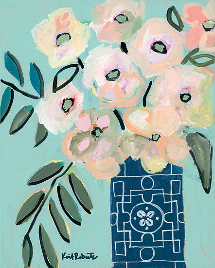Kait Roberts KR175 - Flowers for Patricia - 12x16 Flowers, Blue and White, Pink Flowers from Penny Lane
