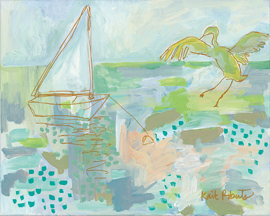 Kait Roberts KR189 - Early Bird Sailboat, Bird,  Lake, Landscape, Abstract from Penny Lane