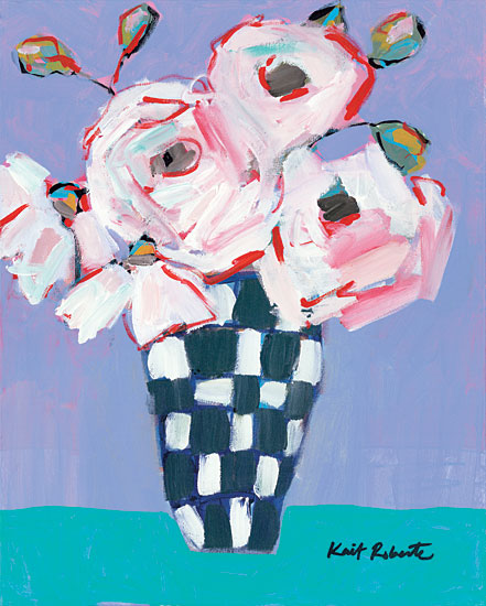 Kait Roberts KR227 - KR227 - Bouquet on Cornflower and Jade    - 12x16 Abstract, Flowers, Pink Flowers, Blooms, Vase from Penny Lane