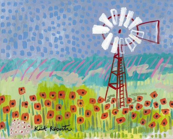 Kait Roberts KR231 - Small Town Charm Windmill, Abstract, Wildflowers, Flowers, Field from Penny Lane
