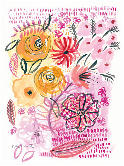 Kait Roberts KR248 - Botanical Splash Flowers, Pink and Yellow, Blooms, Botanical, Abstract from Penny Lane