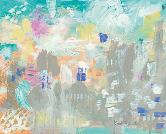 Kait Roberts KR254 - Footprints in the Sand Abstract, Taupe, Yellow, Blue from Penny Lane