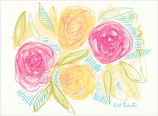 Kait Roberts KR332 - Happiness is Right Where I Planted It - 16x12 Abstract, Flowers, Pink & Yellow Flowers from Penny Lane