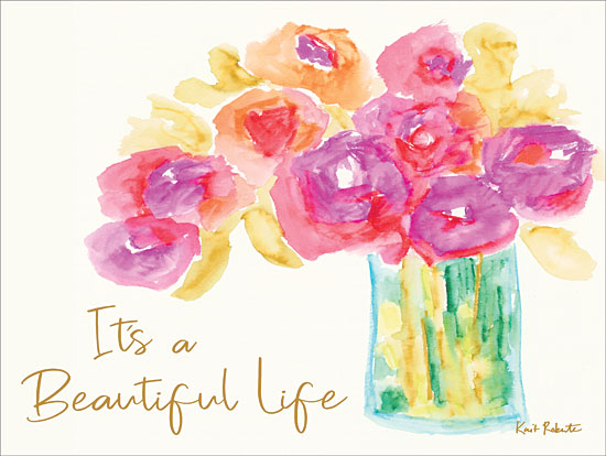 Kait Roberts KR405 - It's a Beautiful Life - 16x12 Flowers, Pink Flowers, Peach Flowers, Watercolor, It's a Beautiful Life from Penny Lane