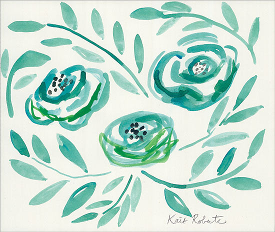 Kait Roberts KR481 - KR481 - Green with Envy - 16x12 Abstract, Flowers, Blue and Green Flowers from Penny Lane