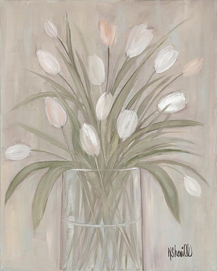 Kate Sherrill KS134 - KS134 - Tulip Bouquet - 12x16 Tulips, Vase, White Tulips, Botanical, Neutral Colors from Penny Lane