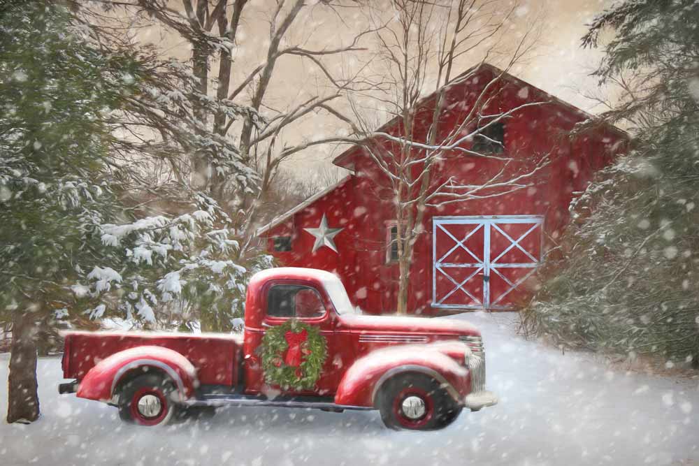 Lori Deiter LD1158 - Secluded Barn with Truck - Truck, Barn, Snow, Holiday, Christmas Trees from Penny Lane Publishing