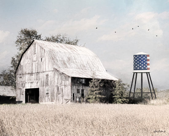 Lori Deiter LD1287 - The Promised Land Barn, Water Tower, Red, White, Blue, American Flag, Farm from Penny Lane